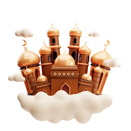 Mosque On Cloud 3 D Asset 3D Illustration