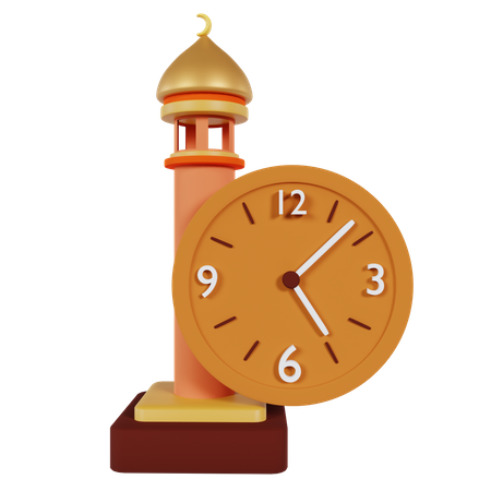 Mosque Tower With Clock  3D Icon