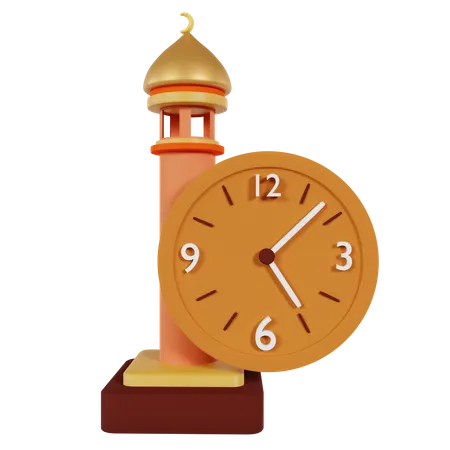 Mosque Tower With Clock  3D Icon