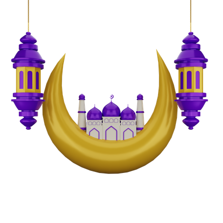 Mosque with lantern 3D Illustration