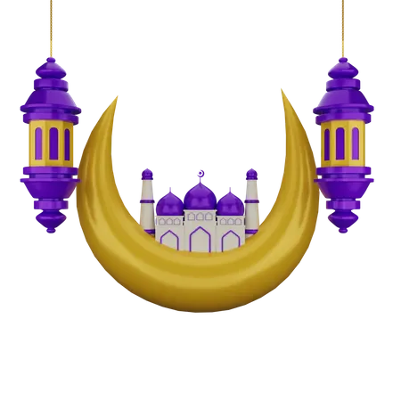 Mosque with lantern  3D Illustration