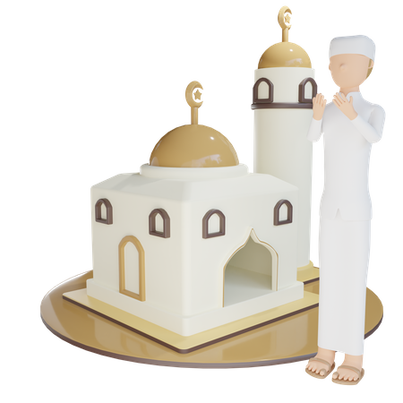 Mosque With Man Prayer 3D Illustration