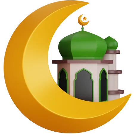 3 D Rendering The Mosque Behind The Golden Moon Isolated 3D Icon