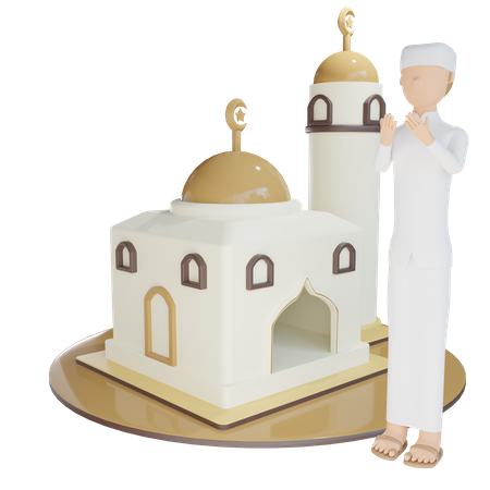 Mosquée avec prière d'homme  3D Illustration