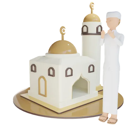 Mosquée avec prière d'homme  3D Illustration