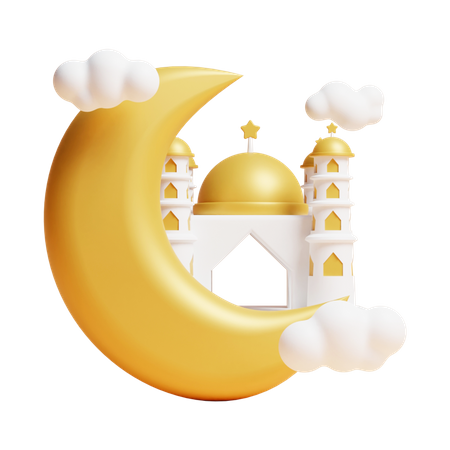 Mosquée avec lune  3D Icon