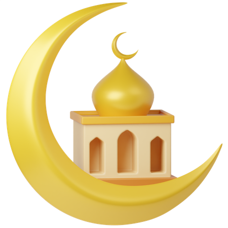 Mosquée et lune dorée  3D Icon