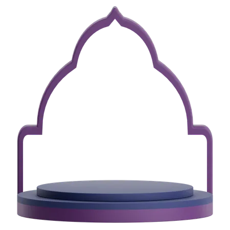 Porte de la mosquée avec podium pour la célébration du Ramadan  3D Illustration