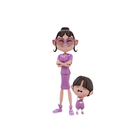 Mother and Child standing  3D Illustration