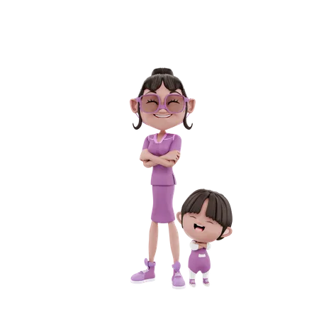 Mother and Child standing  3D Illustration