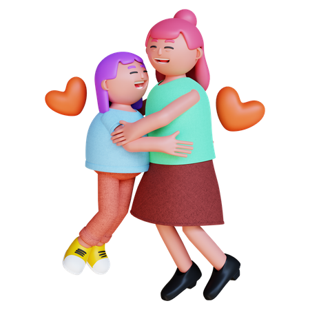 Mother and daughter hugging  3D Icon