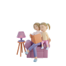 3d mother reading book