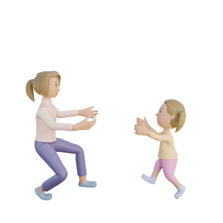 Mother and daughter running to hug  3D Illustration