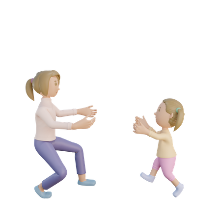 Mother and daughter running to hug 3D Illustration