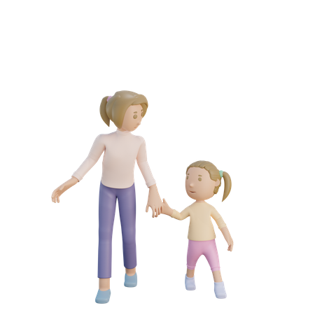 Mother and daughter walking together  3D Icon