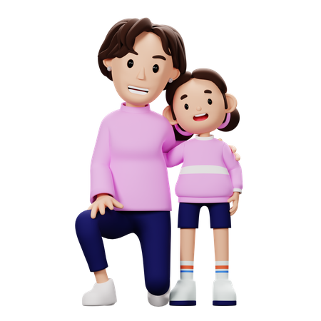 Mother And Son In Happy Pose  3D Icon