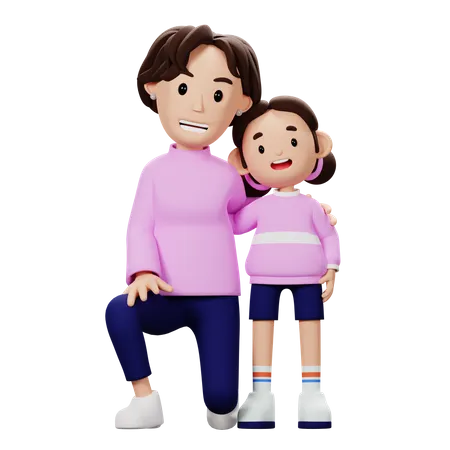 Mother And Son In Happy Pose  3D Illustration