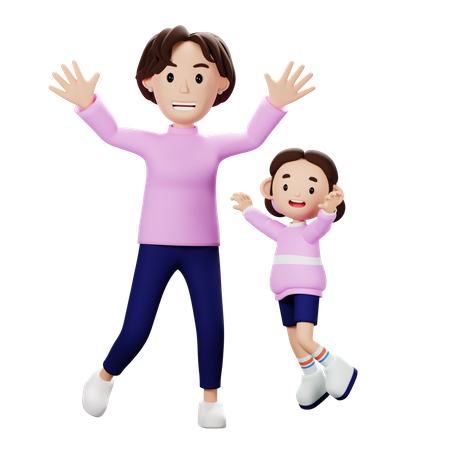 Mother And Soon Celebrate With Jumping  3D Icon