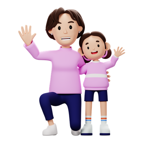 Mother And Soon Say Hallo  3D Illustration