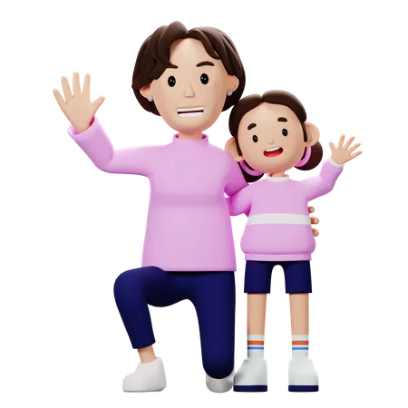 Mother And Soon Say Hallo  3D Illustration