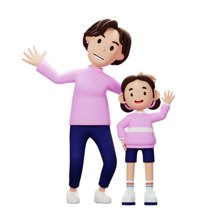 Mother And Soon Say Hello  3D Illustration