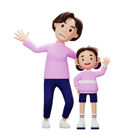 Mother And Soon Say Hello  3D Illustration