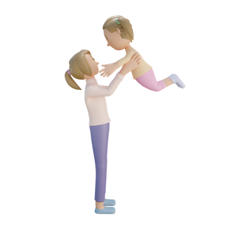 Mother holding daughter  3D Icon