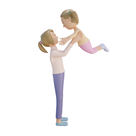 Mother holding daughter  3D Illustration