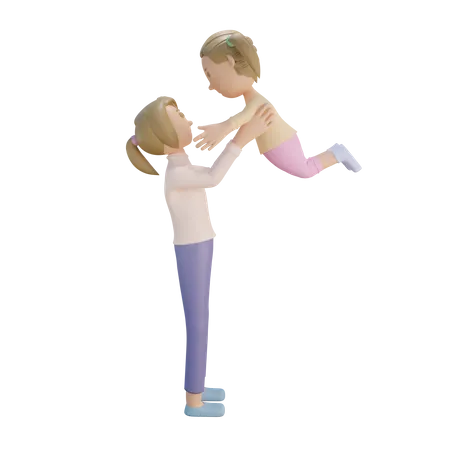 Mother holding daughter  3D Illustration