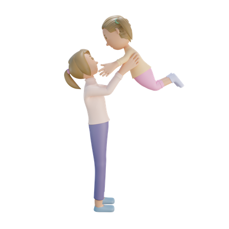 Mother holding daughter 3D Illustration