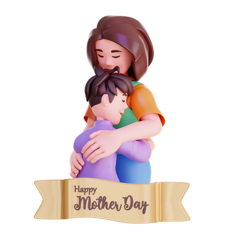 Mother Hugging Son  3D Icon