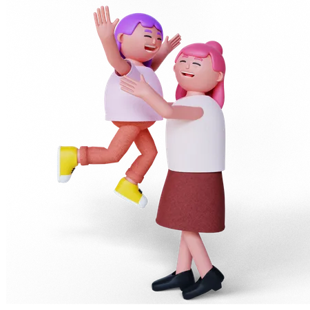 Mother lifting daughter  3D Illustration