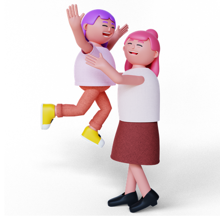Mother lifting daughter 3D Illustration