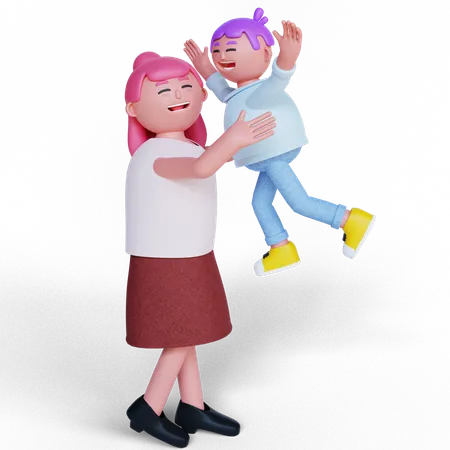 Mother lifting Son  3D Illustration