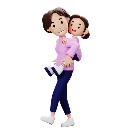 Mother Lifting Son On His Back  3D Illustration