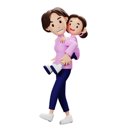 Mother Lifting Son On His Back  3D Illustration