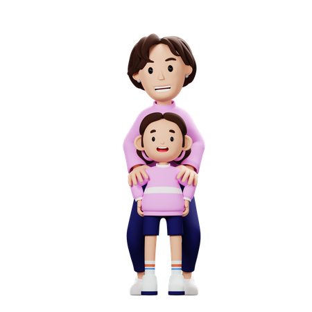 Mother Lifting To His Son  3D Illustration