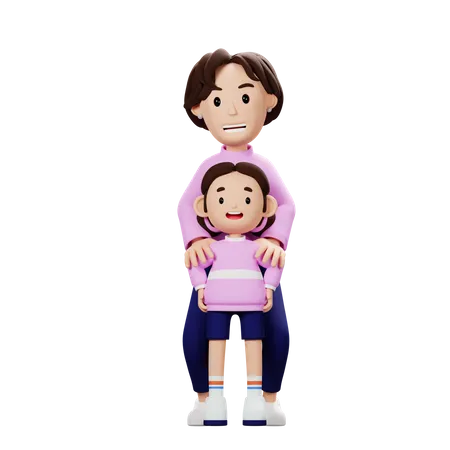 Mother Lifting To His Son  3D Illustration