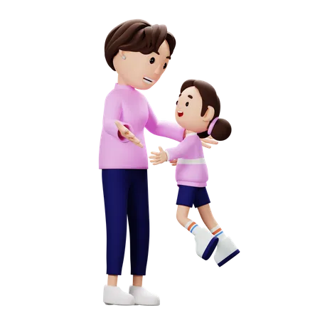 Mother Lifting To His Son  3D Illustration