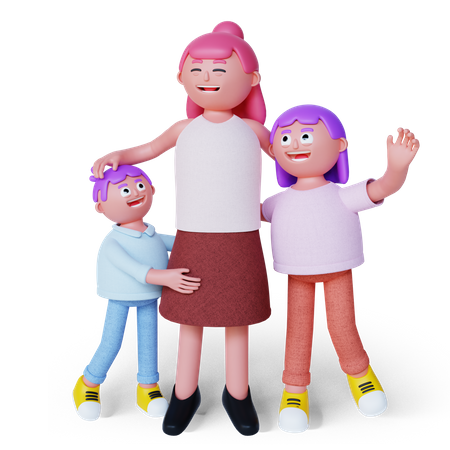 Mother with son and daughter  3D Illustration