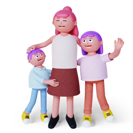 Mother with son and daughter  3D Illustration