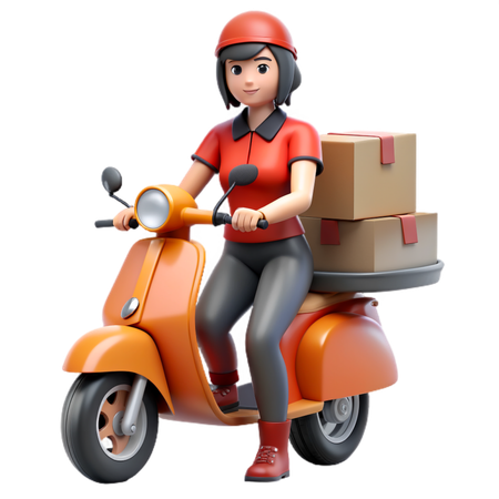 Motorcycle delivery girl  3D Icon