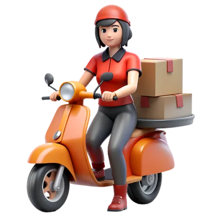 Motorcycle delivery girl  3D Icon