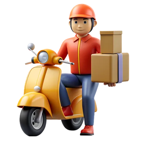 Motorcycle delivery man  3D Icon