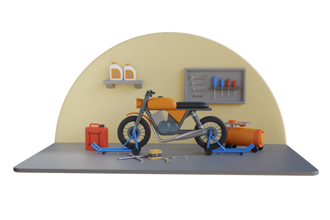 Motorrad-Reparatur- und Wartungsservice  3D Illustration