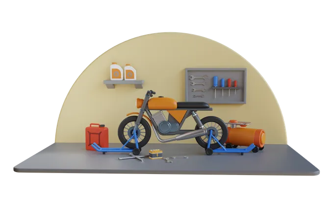 Motorrad-Reparatur- und Wartungsservice  3D Illustration