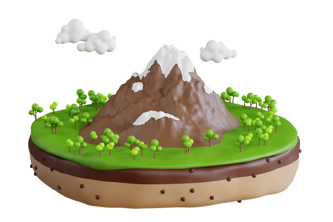 Mountain 3 D Illustration 3 D Illustration Of Snowy Mountain Ice Peak Mountain With Green Meadows At Foothills 3D Icon