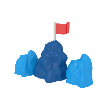 3 D Illustration Of Business Success Mountain With Flag 3D Icon