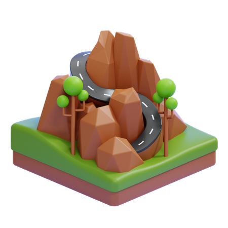 Mountain Hill With Winding Road And Trees  3D Icon
