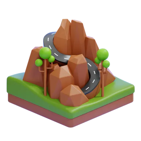 Mountain Hill With Winding Road And Trees  3D Icon